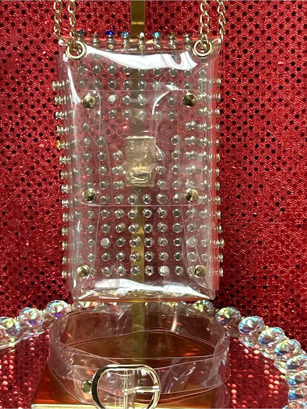 Nicole Clear Multi-Color Rhinestone Phone Crossbody Bag - Approx. 4.5 x 7 - Picture 3 of 12